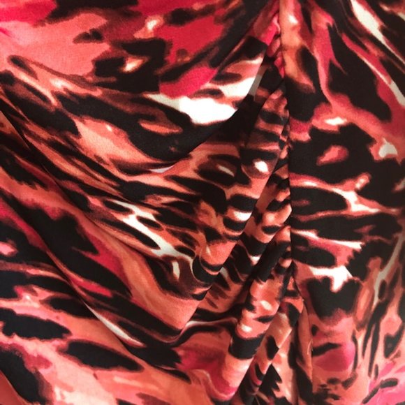 Jennifer Lopez Plus 1X Wrap Animal Print Coral Fuchsia Ruched Surplice Blouse - Picture 14 of 16